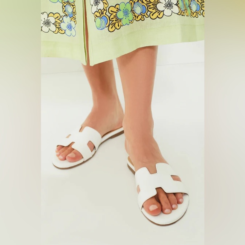 FS/NY French Sole White Leather Slide Sandals Women’s Shoes